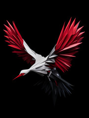 An origami crane mid-flight, morphing into real birds, in the style of transformational art created with Generative Ai