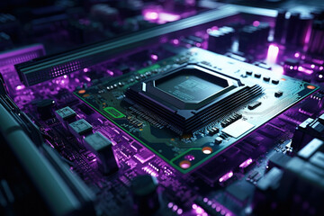 Fototapeta premium Inner and outer circuit board. Motherboard abstract background. Futuristic wallpaper CPU chip