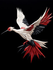 An origami crane mid-flight, morphing into real birds, in the style of transformational art created with Generative Ai