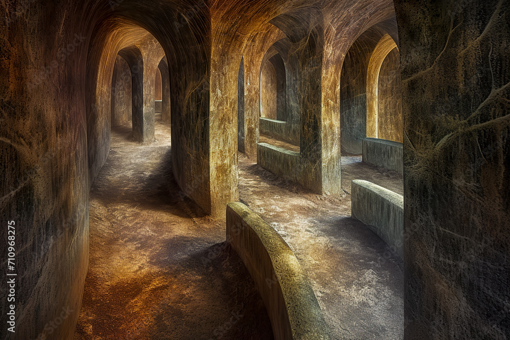 Poster labyrinthine network of winding paths and corridors unfolds, leading the viewer on a visual journey 