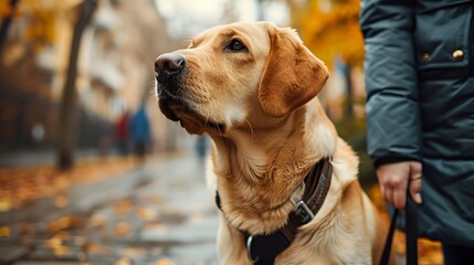 portrait of a retriever, a diligent Labrador Retriever assisting its owner in retrieving items, demonstrating its helpfulness as a service dog - obrazy, fototapety, plakaty