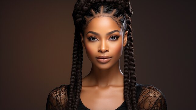 portrait of a beautiful black woman with long box braids