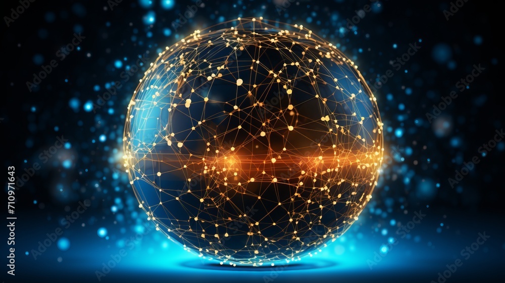 Poster interconnected communication lines on globe symbolizing global reach and instant connections