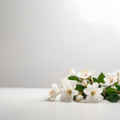 flowering branches on white background, minimalism, square shape photo