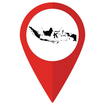Indonesia map on map pin icon red color isolated