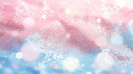 The background is made up of pastel pink and blue glitter