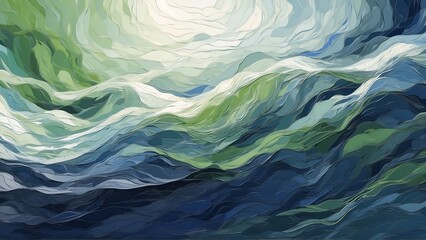 Abstract blue and green background with waves.