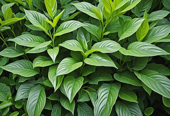 Lush Green Foliage Closeup for Organic Natural Background in Tropic Garden