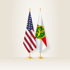 United States and Alderney national flag on a light background.