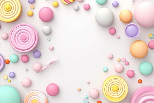 Multi-colored lollipops and sweets on a light background, Concept: children's sweets at a confectionery shop or decor for a festive event Banner with copy space