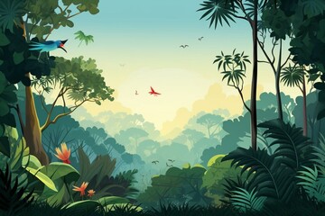 White background illustration of tropical forest, world wildlife day background, beautiful tropical forest background. Generative AI