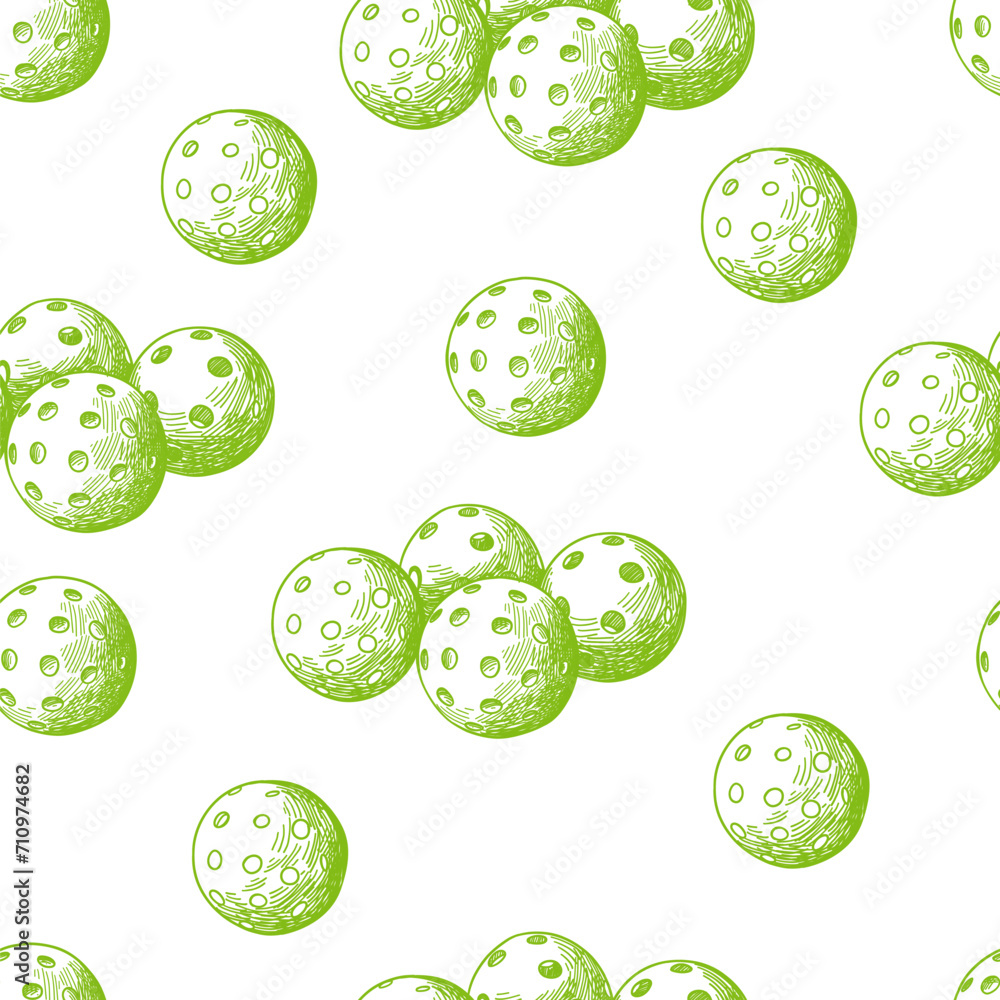 Wall mural vector seamless pattern with pickleball equipment. background with balls.