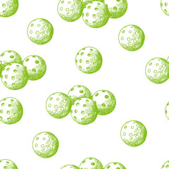 Vector seamless pattern with pickleball equipment. Background with balls. - 710974682