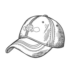 Vector sport illustration with pickleball cap. Pickleball equipment. Black and white. - 710975452