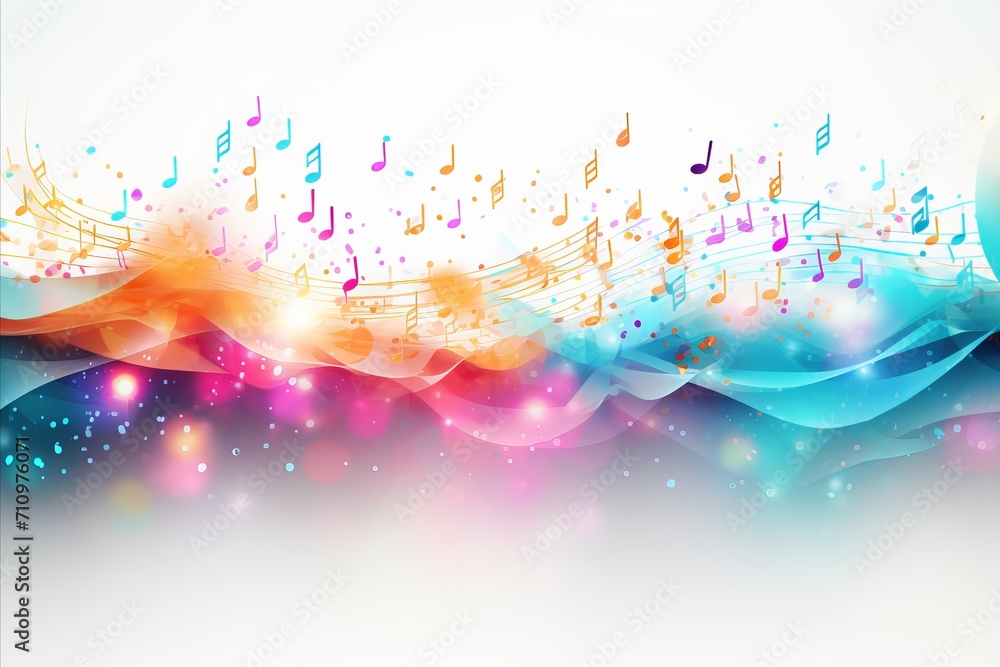 Aufkleber vibrant multicolored musical abstract background with flying neural network notes on white