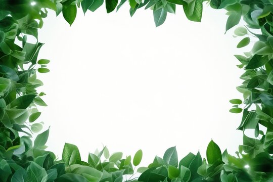 lush green leaves border with white background