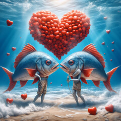 fish lovers in the sea, valentine's day
