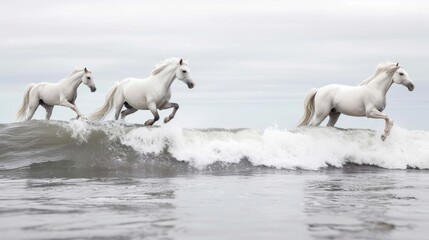 White horses in the waves.  - obrazy, fototapety, plakaty
