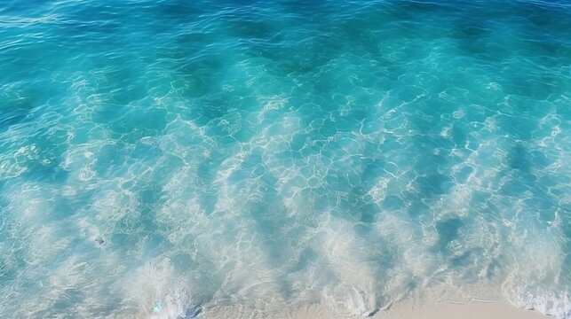 An aerial view of the texture of clear ocean water at the top.