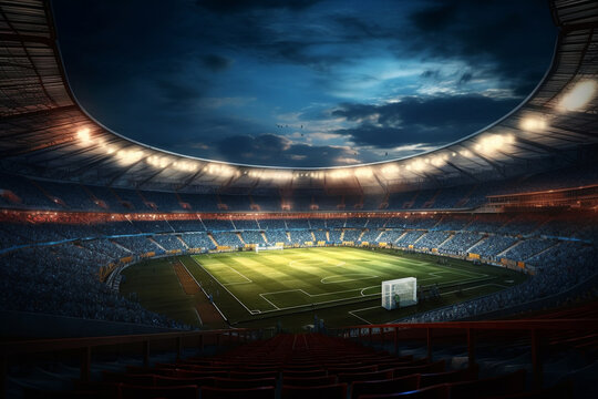 Dramatic soccer stadium, football stadium, generative ai