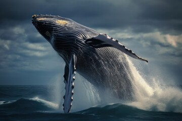 Humpback whale jumping out of the water. 