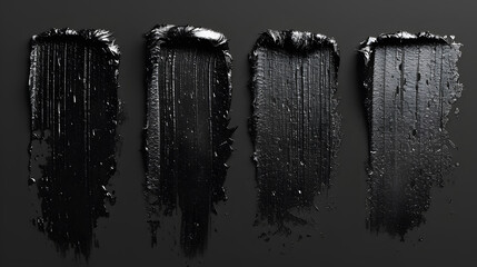 3D black paint brush strokes isolated on background. Textured effect bundle. Graphic design...