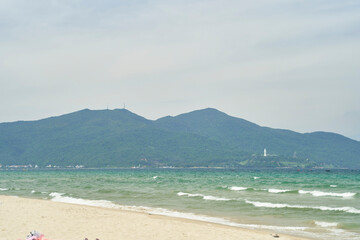 Fototapeta na wymiar View of the central beach(My Khe Beach) in Da Nang city and the Son Tra Peninsula. High quality photo