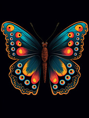 flat vector style svg design of a Peacock butterfly isolated on a black background created with Generative Ai