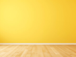 Yellow classic wall background with copy space. Parquet floor. Mock up room.	