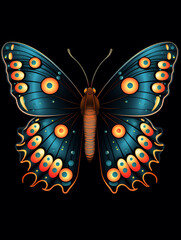 flat vector style svg design of a Peacock butterfly isolated on a black background created with Generative Ai
