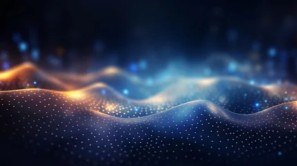 Foto op Plexiglas Beautiful Digital Wave Background Concept with Glowing Defocused Particles AI Generated © Alex