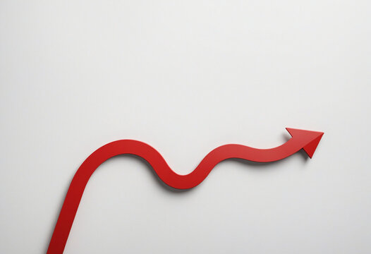 Prominent red downward arrow on white background for presentation or slideshow