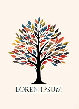 Schematic drawing of colorful tree for logo. Concept of growth, environment.