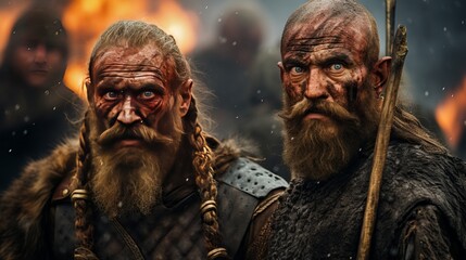 Viking warriors with eyes that are burning - obrazy, fototapety, plakaty