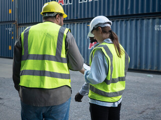 yellow white hardhat safety helmet standing work job occupation planning project site container cargo order logistic storage technology factory import export package engineer foreman shelf internation