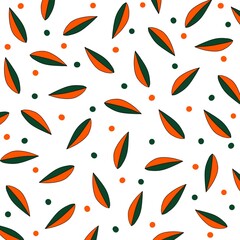 Pattern with leaves. Leaf print. Pattern illustration. Orange and dark green leaves