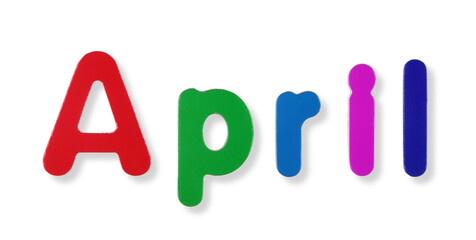 April word in coloured magnetic letters