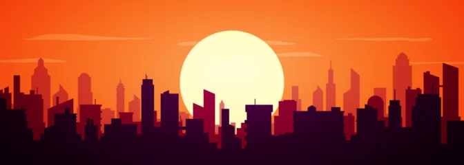 Foto op Plexiglas Big City Skyline With Sun Goes Down © Black White Mouse