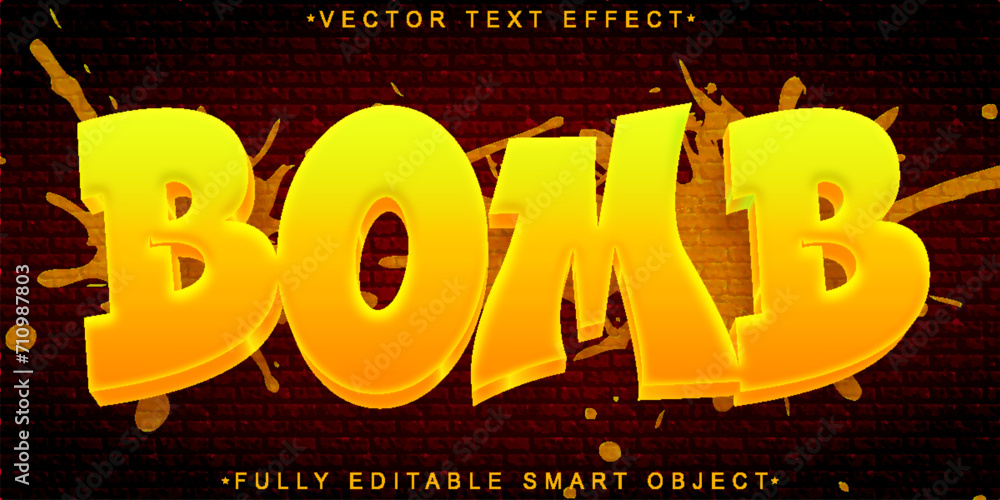 Poster orange yellow graffiti bomb vector fully editable smart object text effect