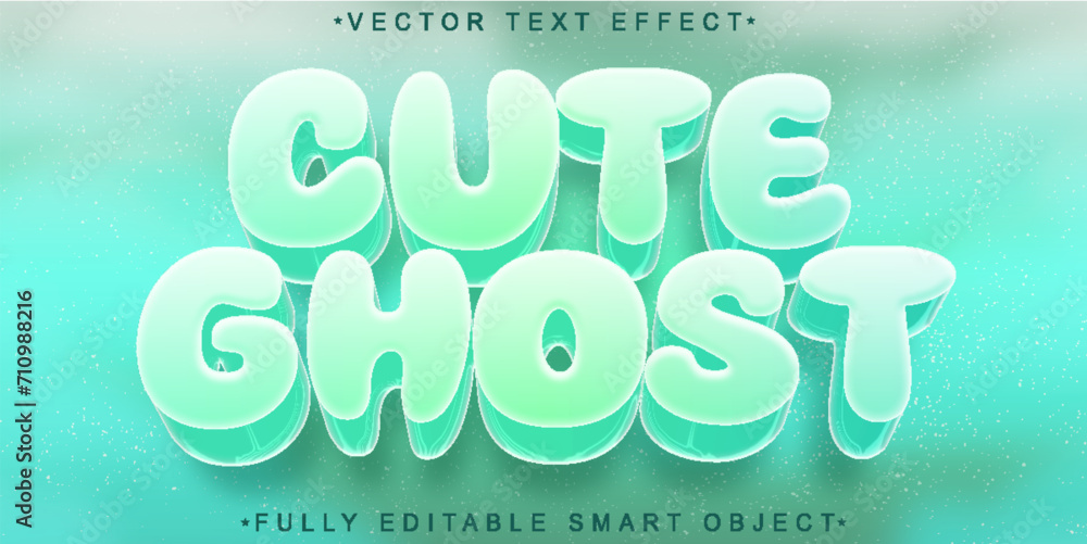 Poster Turquoise Cartoon Cute Ghost Vector Fully Editable Smart Object Text Effect - Posters