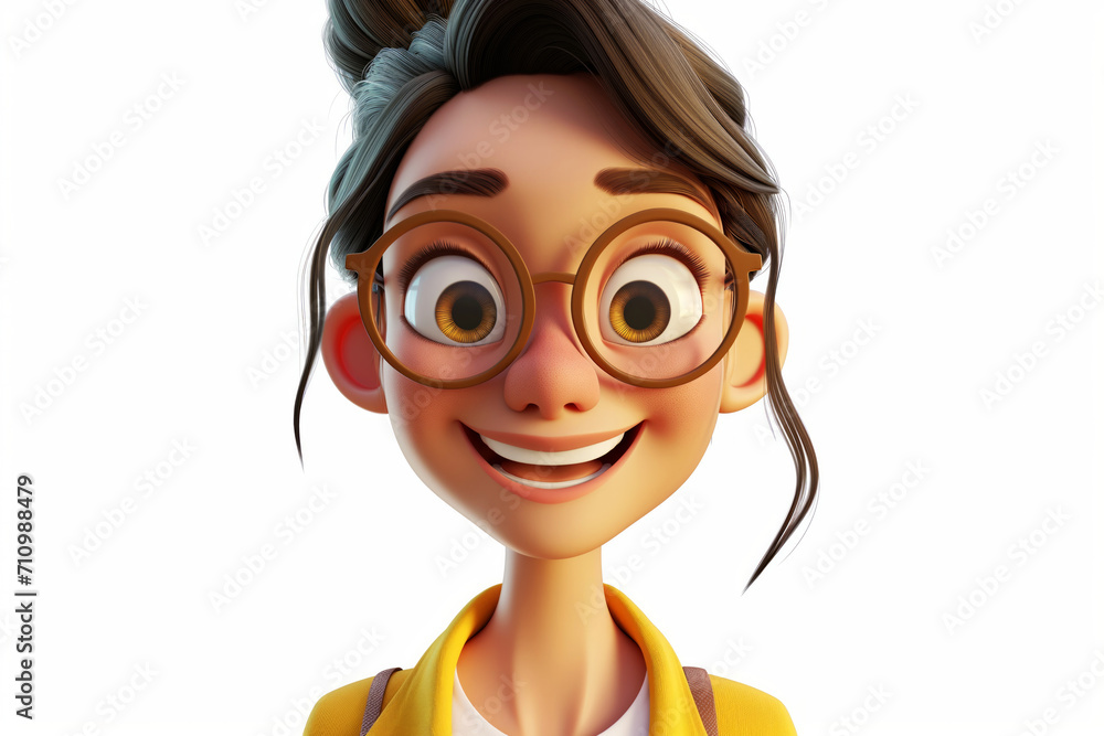 Wall mural happy smiling cartoon character girl young woman teenager person in 3d style on light background. cu