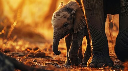 Generative AI image of a photo of an elephant in Africa with his mother walking