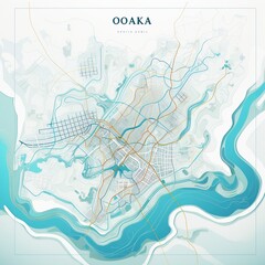 Blue and White Illustration of Osaka City