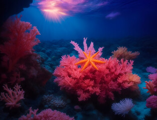 Fototapeta na wymiar Starfish and coral reef undersea