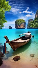 Generative AI image of Picturesque landscape of Thailand. Phuket beach and islands. Travel and adventures in Asia