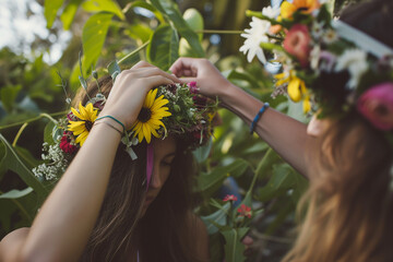 woman picking flowers