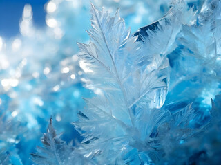 Ice texture fragments. Winter abstraction of ice crystals close-up.