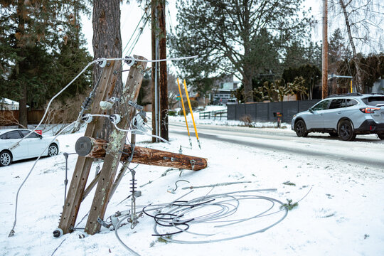 A downed power line from intense winter storm.