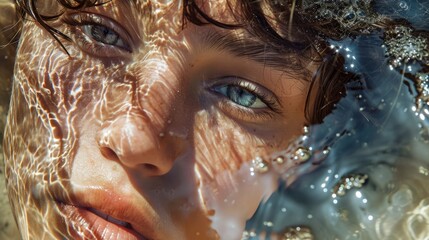 Portrait of a beautiful young woman in the water close-up. Lifestyle