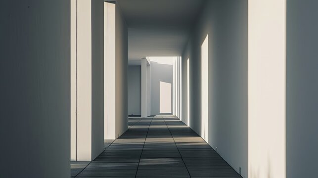 Generative AI image of corridor inside a white building